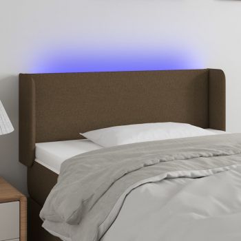 vidaXL Tăblie de pat cu LED, maro închis, 93x16x78/88 cm, textil