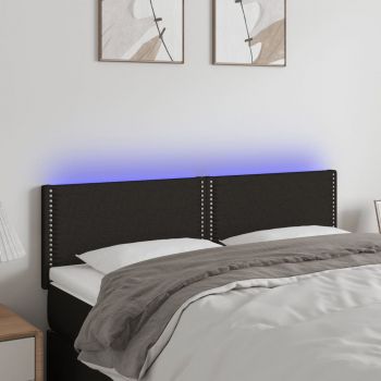 vidaXL Tăblie de pat cu LED, negru, 144x5x78/88 cm, textil