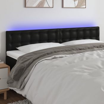 vidaXL Tăblie de pat cu LED, negru, 160x5x78/88 cm, piele ecologică