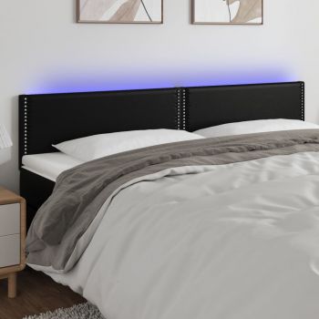 vidaXL Tăblie de pat cu LED, negru, 180x5x78/88 cm, piele ecologică