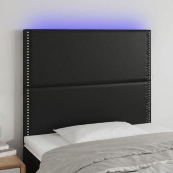 vidaXL Tăblie de pat cu LED, negru, 80x5x118/128 cm, piele ecologică