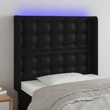 vidaXL Tăblie de pat cu LED, negru, 83x16x118/128 cm, piele ecologică