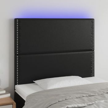 vidaXL Tăblie de pat cu LED, negru, 90x5x118/128 cm, piele ecologică