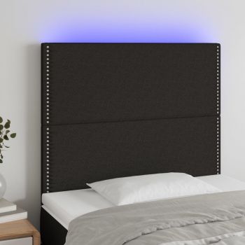 vidaXL Tăblie de pat cu LED, negru, 90x5x118/128 cm, textil