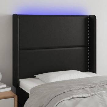 vidaXL Tăblie de pat cu LED, negru, 93x16x118/128 cm, piele ecologică