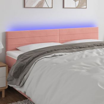 vidaXL Tăblie de pat cu LED, roz, 200x5x78/88 cm, catifea