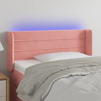 vidaXL Tăblie de pat cu LED, roz, 93x16x78/88 cm, catifea