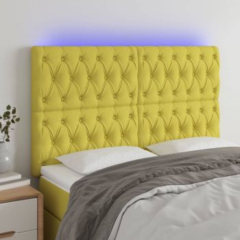 vidaXL Tăblie de pat cu LED, verde, 144x7x118/128 cm, textil