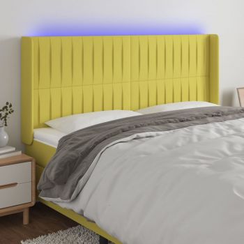 vidaXL Tăblie de pat cu LED, verde, 163x16x118/128 cm, textil