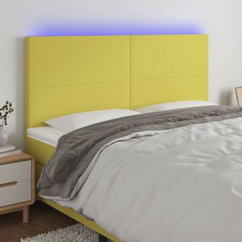 vidaXL Tăblie de pat cu LED, verde, 200x5x118/128 cm, textil