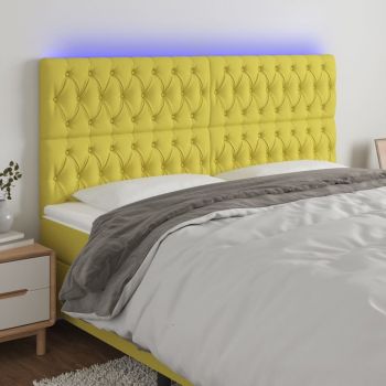 vidaXL Tăblie de pat cu LED, verde, 200x7x118/128 cm, textil