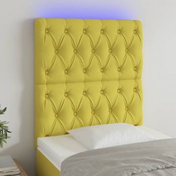 vidaXL Tăblie de pat cu LED, verde, 80x7x118/128 cm, textil
