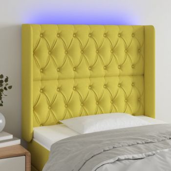 vidaXL Tăblie de pat cu LED, verde, 93x16x118/128 cm, textil