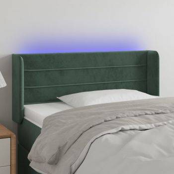 vidaXL Tăblie de pat cu LED, verde închis, 103x16x78/88 cm, catifea