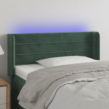 vidaXL Tăblie de pat cu LED, verde închis, 83x16x78/88 cm, catifea