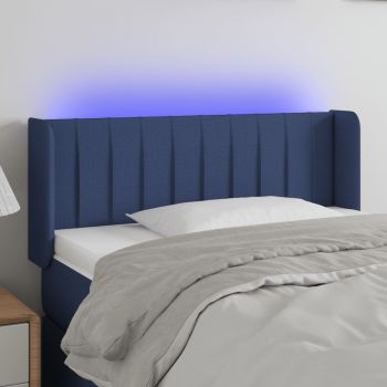 vidaXL Tăblie de pat cu LED, albastru, 83x16x78/88 cm, textil