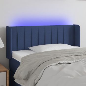 vidaXL Tăblie de pat cu LED, albastru, 93x16x78/88 cm, textil