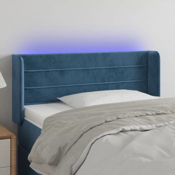 vidaXL Tăblie de pat cu LED, albastru închis, 83x16x78/88 cm, catifea