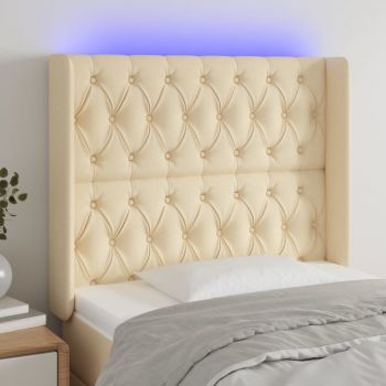 vidaXL Tăblie de pat cu LED, crem, 103x16x118/128 cm, textil