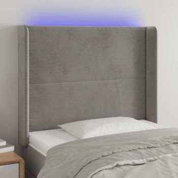 vidaXL Tăblie de pat cu LED, gri deschis, 103x16x118/128 cm, catifea