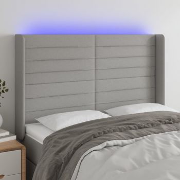 vidaXL Tăblie de pat cu LED, gri deschis, 147x16x118/128 cm, textil