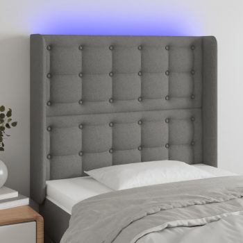 vidaXL Tăblie de pat cu LED, gri închis, 103x16x118/128 cm, textil