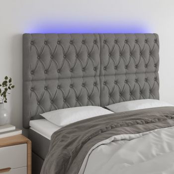 vidaXL Tăblie de pat cu LED, gri închis, 144x7x118/128 cm, textil