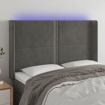 vidaXL Tăblie de pat cu LED, gri închis, 147x16x118/128 cm, catifea