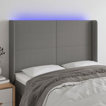 vidaXL Tăblie de pat cu LED, gri închis, 147x16x118/128 cm, textil
