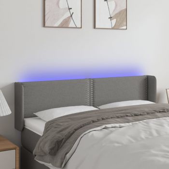 vidaXL Tăblie de pat cu LED, gri închis, 147x16x78/88 cm, textil