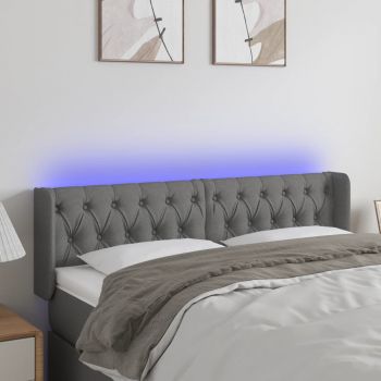 vidaXL Tăblie de pat cu LED, gri închis, 163x16x78/88 cm, textil