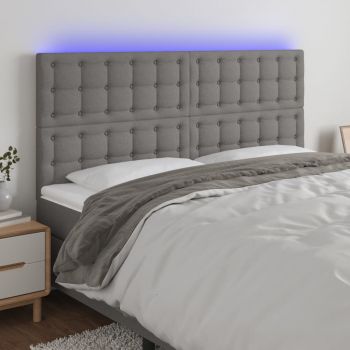 vidaXL Tăblie de pat cu LED, gri închis, 200x5x118/128 cm, textil