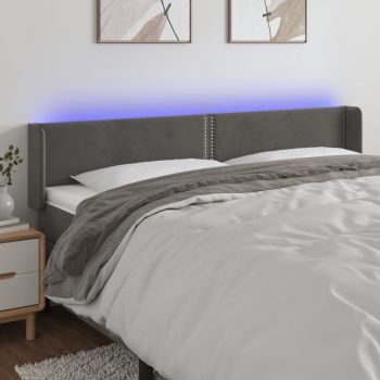 vidaXL Tăblie de pat cu LED, gri închis, 203x16x78/88 cm, catifea