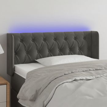 vidaXL Tăblie de pat cu LED, gri închis, 93x16x78/88 cm, catifea