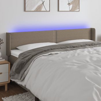 vidaXL Tăblie de pat cu LED, gri taupe, 203x16x78/88 cm, textil