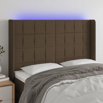 vidaXL Tăblie de pat cu LED, maro închis, 147x16x118/128 cm, textil
