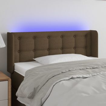 vidaXL Tăblie de pat cu LED, maro închis, 83x16x78/88 cm, textil
