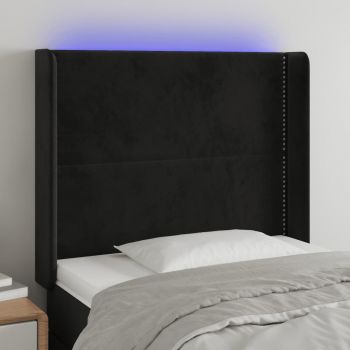 vidaXL Tăblie de pat cu LED, negru, 103x16x118/128 cm, catifea