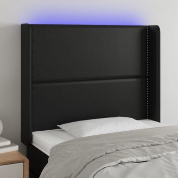 vidaXL Tăblie de pat cu LED, negru, 103x16x118/128 cm, piele ecologică