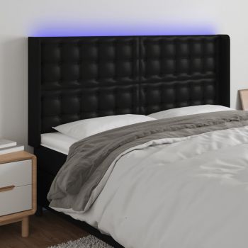 vidaXL Tăblie de pat cu LED, negru, 147x16x118/128 cm, piele ecologică