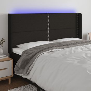 vidaXL Tăblie de pat cu LED, negru, 163x16x118/128 cm, textil