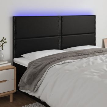 vidaXL Tăblie de pat cu LED, negru, 180x5x118/128 cm, piele ecologică