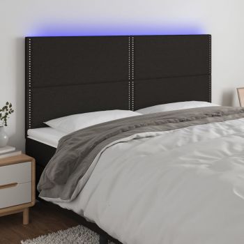 vidaXL Tăblie de pat cu LED, negru, 200x5x118/128 cm, textil