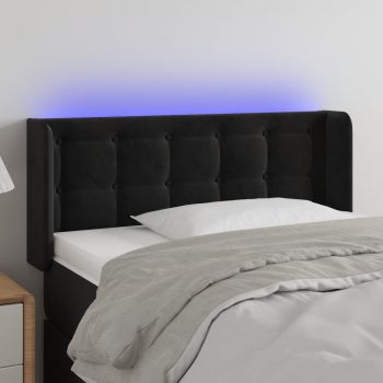 vidaXL Tăblie de pat cu LED, negru, 83x16x78/88 cm, catifea