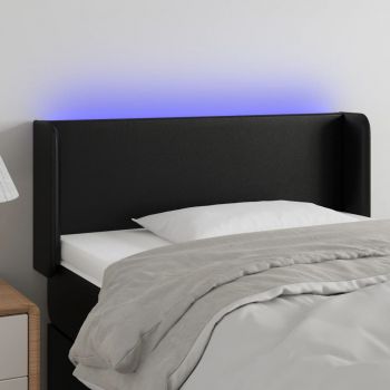 vidaXL Tăblie de pat cu LED, negru, 83x16x78/88 cm, piele ecologică