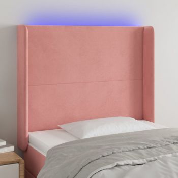 vidaXL Tăblie de pat cu LED, roz, 103x16x118/128 cm, catifea