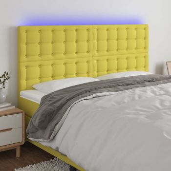 vidaXL Tăblie de pat cu LED, verde, 160x5x118/128 cm, textil