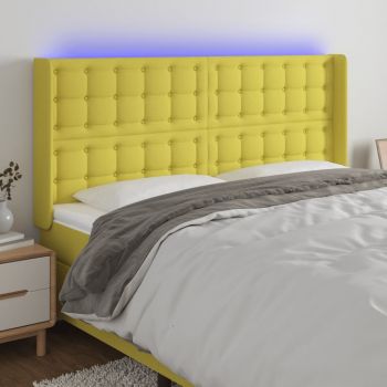 vidaXL Tăblie de pat cu LED, verde, 203x16x118/128 cm, textil