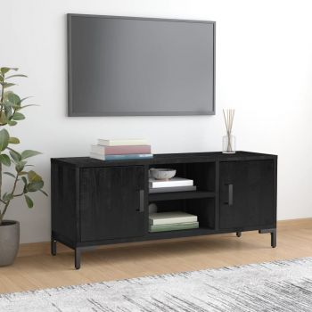 vidaXL Comodă TV, negru, 110x35x48 cm, lemn de pin masiv reciclat