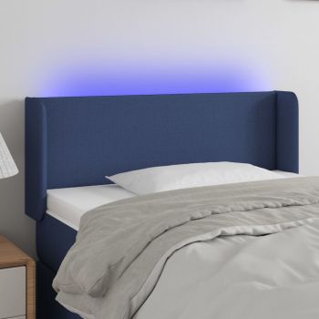 vidaXL Tăblie de pat cu LED, albastru, 103x16x78/88 cm, textil